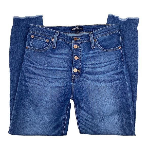 J CREW Mercantile Button-fly High Rise Raw Step Hem Skinny Jeans Blue - Picture 6 of 9